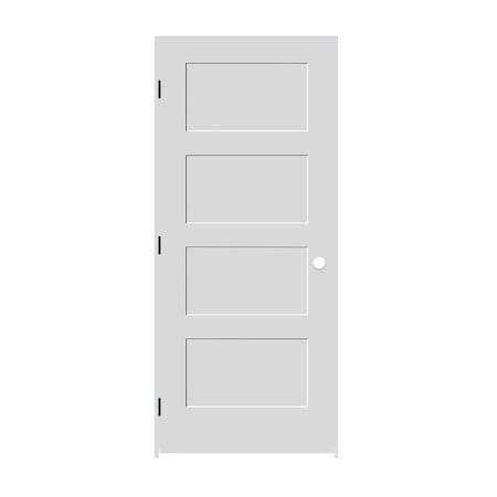 Codel Doors 24" x 80" x 1-3/8" Primed 4-Panel Equal Panel Interior Shaker 4-9/16" RH Prehung Door w/Black Hinges 2068pri8444RH1D4916